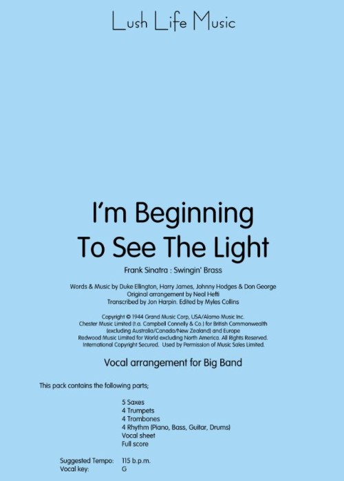 I'm Beginning to See the Light (Vocal Solo with Jazz Ensemble - Score and Parts)